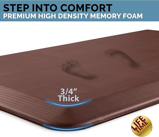 ComfiLife Anti Fatigue Floor Mat – 3/4 Inch Thick Kitchen Mats for Floor, Standing Desk Mat, Kitchen Rug – Comfort at Home, Office – Durable – Stain Resistant – Non-Slip Bottom (24" x 70", Brown)