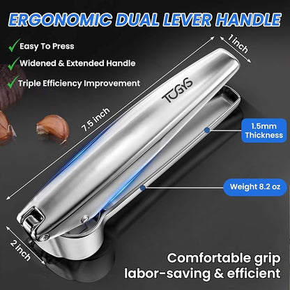 Heavy Duty Stainless Steel Garlic Press - Professional Grade Garlic Mincer & Crusher with Ergonomic Soft Grip Handle, Dishwasher Safe, Rust-Proof - Easy to Clean Kitchen Gadget for Cooking