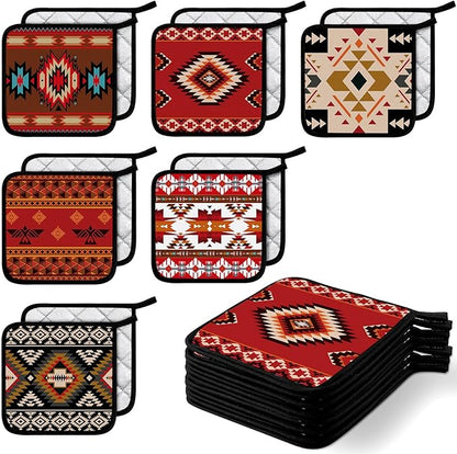 Bencailor 12 Pcs Pot Holders with Pocket Kitchen Hot Potholders Hot Pad Oven Mitts Cookie Bag Oven Gloves for Kitchen Gift Baking Cooking(Dark,Vintage)