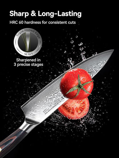SUNLY Chef Knife, 8 Inch Damascus Kitchen Knife with Japanese VG10 Core, 67 Layer Steel, Sharp Chip Resistant Edge, Balanced Pakkawood Handle for Meat, Fruits, Vegetables, Gift for Father