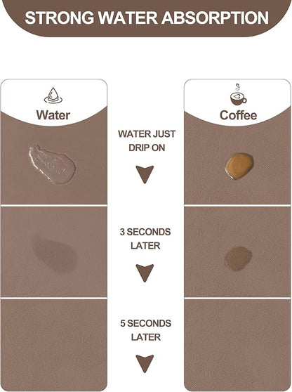 Dish Drying Mat for Kitchen Counter, 17" x 31.5"Dish Drying Pad with Non-slip Rubber Backed, Hide Stain Anti Absorbent for Kitchen Counter, Drying Mat for Coffee Machine Dish Rack (Brown)