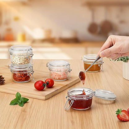 4oz Mini Airtight Glass Jars with Clamp Lid – Small Glass Food Storage Containers for Jam, Honey, Sauces, Yogurt & Dessert Portions, Clear Kitchen Mini Jars