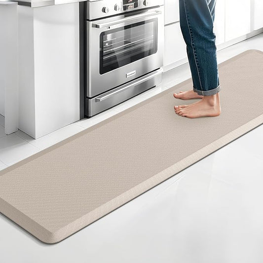 TranquilRelax Kitchen Mat, Cushioned Thick Floor Comfort Mat, with Non-Slip Bottom, Waterproof & Stain Resistant & Easy Clean, Standing Desk Mat for Kitchen, Sink, Office (17.3''x60'', Khaki)