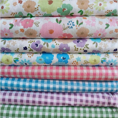 8PCS 18" x 22" Quilting Fat Quarters Fabric Bundles, for Sewing Crafting,Print Floral Striped Polka Dot 100% Cotton Gingham Fabric (Big Flowers Square, 18" x 22")
