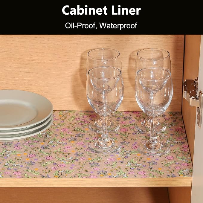 INNOLITES Shelf Liners for Kitchen Cabinets Non-Adhesive Drawer Liner with Floral, Waterproof Durable Easy to Clean, for Refrigerator, Shelves (Pink Purple Rose, 23.6" x 240")