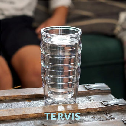 Tervis Clear & Colorful Tabletop Made in USA Double Walled Insulated Tumbler Travel Cup Keeps Drinks Cold & Hot, 10oz Wavy, Clear