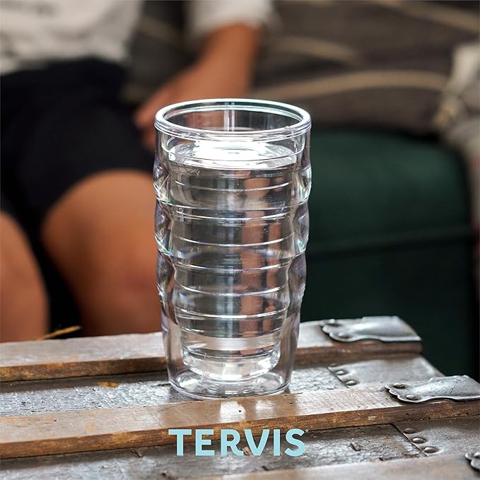 Tervis Clear & Colorful Lidded Made in USA Double Walled Insulated Tumbler Travel Cup Keeps Drinks Cold & Hot, 10oz Wavy, Red Lid