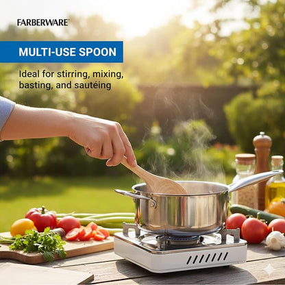 Farberware Professional Beechwood Wooden Spoon for Cooking - Durable Natural Wood Kitchen Utensil, Safe for Nonstick Cookware, Perfect for Stirring and Basting, Hand Wash Only
