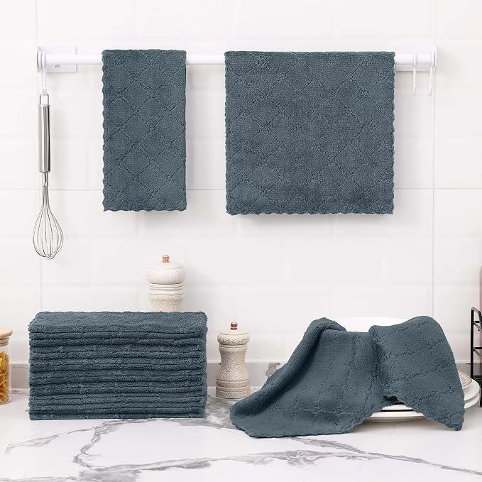 Homaxy 16 Pack Kitchen Cloths Dish Towels (10" x 20", Dark Grey), Super Soft and Absorbent Coral Velvet Dishcloths, Fast Drying No Lint Microfiber Cleaning Cloth