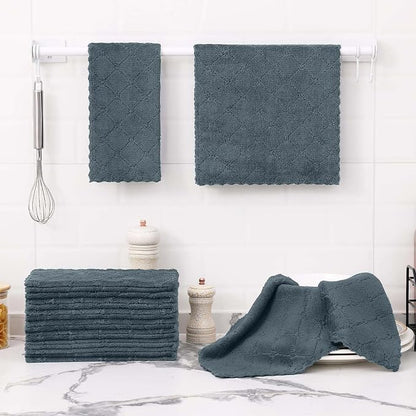 Homaxy 16 Pack Kitchen Cloths Dish Towels (10" x 20", Dark Grey), Super Soft and Absorbent Coral Velvet Dishcloths, Fast Drying No Lint Microfiber Cleaning Cloth