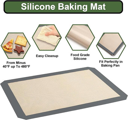 Baking Sheet Tray Cooling Rack with Silicone Mat Set, Stainless Steel Cookie Pan For Oven, Set of 9 (3 Sheets + 3 Racks Mats), Warp Resistant & Heavy Duty & Easy Clean, Grey