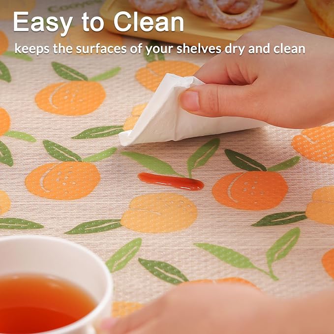 Cooyes Shelf Liner, Non-Adhesive Waterproof Drawer Liner, Durable Easy-to-Cut EVA Shelf Paper for Kitchen Cabinets, Refrigerator, Cupboard, and Dresser (17.5 Inch W x 120 Inch L, Peaches)