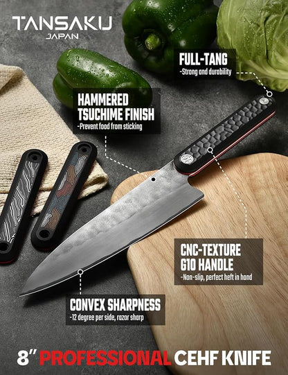 Chef Knife in Japanese High Carbon Stainless Steel, 8 Inch Ultra Sharp Hand Forged Japanese Chef's Knife, Professional Kitchen Cooking Knife with Non-slip G10 Handle, Meat Cutting Knife & Gifts Box