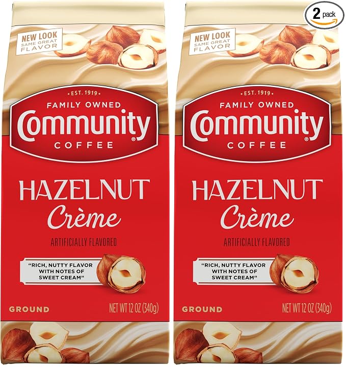 Community Coffee Toasted Hazelnut Flavored 12 Ounce, Medium Roast Ground Coffee, 12 Ounce Bag (Pack of 2)