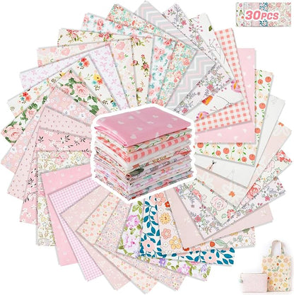 Tatuo 30 Pcs 10 x 10 Inches Pink Floral Cotton Fabric Bundle Squares Patchwork Floral Fabric Sewing Quilting Bundles Assorted Pattern Cloth for DIY Scrapbook Craft Making