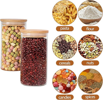 Moretoes 6 Pack 0.6qt Glass Storage Containers with Bamboo Lids, Airtight Food Storage Jars for Pantry, Dry Goods, Flour, Sugar
