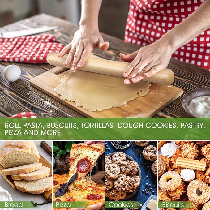LorisArm 11.5-inch Wooden Rolling Pin for Baking, French Wood Rolling Pin Wood Kitchen Dough Roller for Fondant, Pizza, Pie, Cookie and Pastry