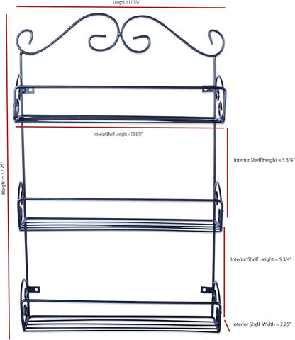DII Farmhouse Vintage Decorative Metal Pantry Spice Rack Organizer, 11Lx2.6Wx18H, 3 Tier Spice Rack - Rustic