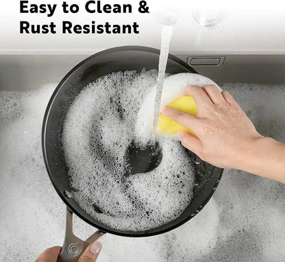 Tri Ply Carbon Steel 9.5" Frying Pan - Naturally Nonstick Nitrided Carbon Steel Pan Better than Cast Iron - Lightweight, Non Toxic Cookware, No Coatings - Induction Ready Skillet