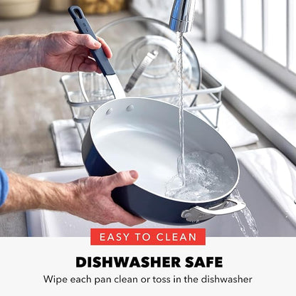 GreenPan x Bobby Flay 4.5QT Nonstick Saute Pan with Glass Lid, PFAS-Free Diamond Ceramic, Induction Suitable, Stay-Cool Silicone Handle, Easy Clean Dishwasher & Oven Safe, Navy Blue