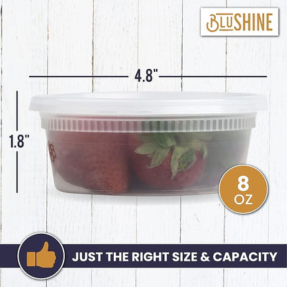 BluShine [40 Sets] 8 oz. Plastic Deli Food Storage Containers with Airtight Leak Proof Lids - Reusable - Microwave, Fridge, and Freezer Safe