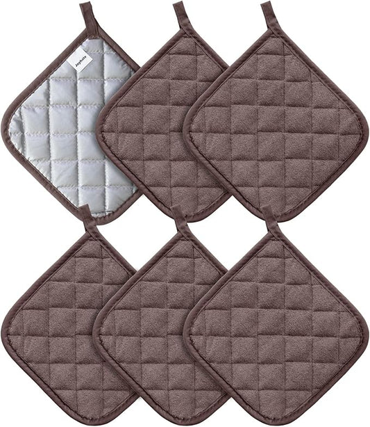 Joyhalo 6 Pack Pot Holders for Kitchen,Cotton Oven Holder with Great Heat Resistance,Non Slip Hot Pads for Kitchen Clearance,Brown