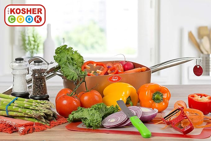 The Kosher Cook Parve Green Kitchen Knife – 4.5” Steak and Vegetable Knife - Razor Sharp Curved Tip, Straight Edge - Color Coded Kitchen Tools