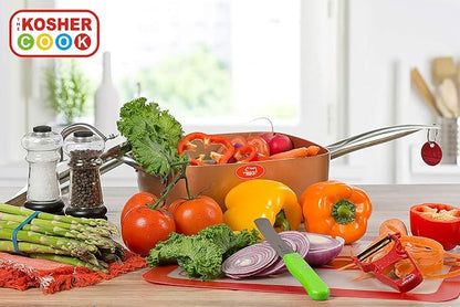 The Kosher Cook Parve Green Kitchen Knife - 4.5” Steak and Vegetable Knife - Razor Sharp Curved Tip, Serrated Edge - Color Coded Kitchen Tools