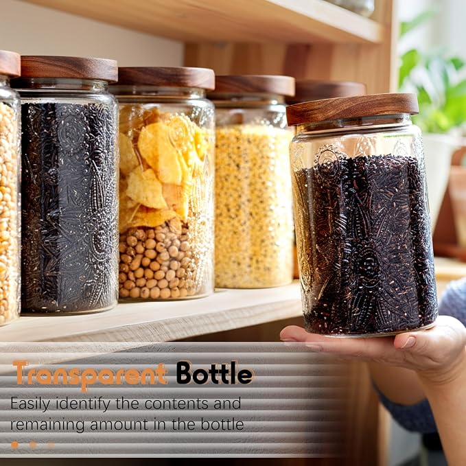 Domensi 6 Pcs Vintage Glass Jars 34 oz Glass Storage Jars with Lids Sunflower Pattern Airtight Storage Containers for Kitchen Counter Pantry Coffee Bean Grains Tea Sugar Flour Candy Oats