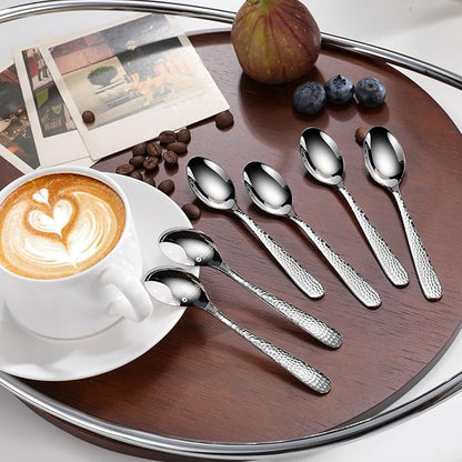 KEAWELL Premium Louise Hammered Coffee Spoons, 18/10 Stainless Steel, 4.4-Inch Demitasse Espresso Size, Brightly Mirror Polished, Set of 6, Dishwasher Safe (6, 4.4 inches)