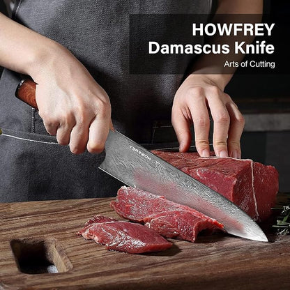 Damascus Chef Knife, 8 Inch 67-Layer Japanese Kitchen Knives Sharp VG-10 High Carbon Stainless Steel with Ergonomic Red Sandalwood Handles, for Home Kitchen Gift Idea