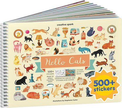 Hello Cats 500+ Sticker Book for Girls by Cupkin Toddler Airplane Activity Coloring + Sticker Book, Road Trip Essentials, 2 Coloring Pages + Scenes for Ages 2–8 Years