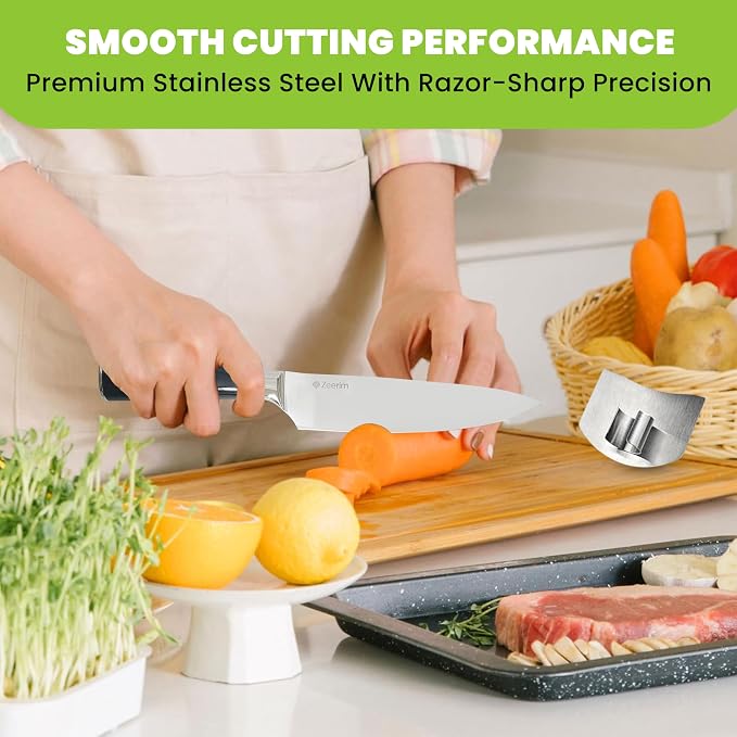 8-Inch Professional Chef Knife – Ultra Sharp High Carbon German Steel Kitchen Knife, Full Tang Forged, Ergonomic Pakkawood Handle, Finger Guard, Razor Edge for Slicing, Dicing & Mincing