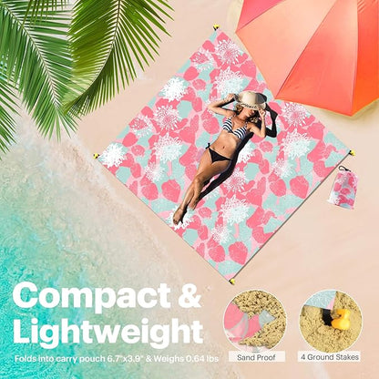 EASYFUN Beach Blanket Sandproof Oversized, 79''×83'' Extra Large Beach Mat, Portable Picnic Mat for Travel Camping Hiking, Lightweight Beach Essentials Family Water Resistant Mat
