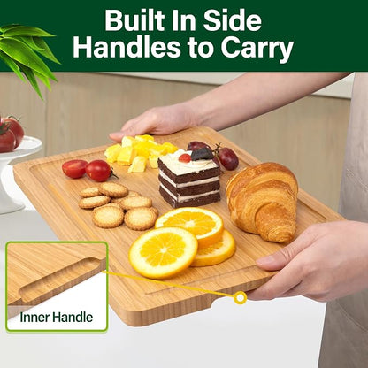 Bamboo Cutting Board Set of 3, Cutting Boards For Kitchen with Juice Groove, Bamboo Chopping Board Set, Serving Board Set for Meat, Fruit Vegetable and Cheese