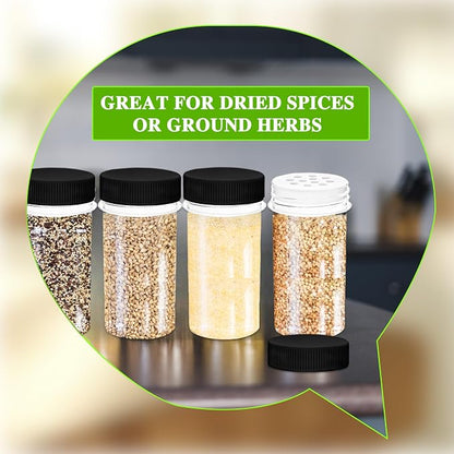 30 Pack 1 oz Mini Plastic Spice Jars with White Caps Clear Empty Spice Bottles with Sifters Small Seasoning Containers for Travel Storing Spice Seasoning Powders (Black)
