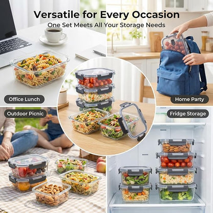 5 Pack Glass Meal Prep Containers 35oz, High Borosilicate Glass Food Storage Containers with Black PP Lids, Airtight Leakproof Lunch Boxes, Microwave, Oven, Dishwasher, Freezer Safe