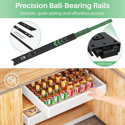 Pull Out Cabinet Organizer with Nano Adhesive, Heavy Duty Full-Extension Slide-Out Drawer for Kitchen Cabinet Organizers and Storage, No Drill Roll out Pantry Shelf, 11.8"W x 16.9"D x 3.1"H , White