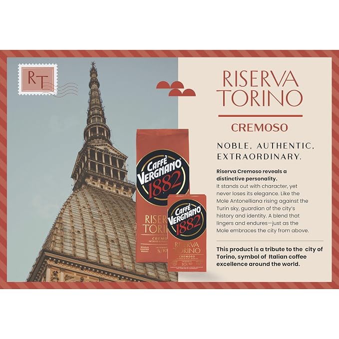 Caffe Vergnano Riserva Torino Cremoso Arabica Robusta Coffee Beans, 2.2 lb Bag - Medium Roast Whole Bean Espresso Blend for Espresso Machine, Moka Pot, Drip Coffee Maker & French Press
