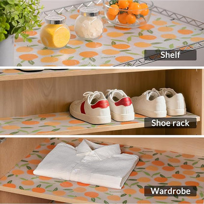 Cooyes Shelf Liner, Non-Adhesive Waterproof Drawer Liner, Durable Easy-to-Cut EVA Shelf Paper for Kitchen Cabinets, Refrigerator, Cupboard, and Dresser (17.5 Inch W x 120 Inch L, Peaches)