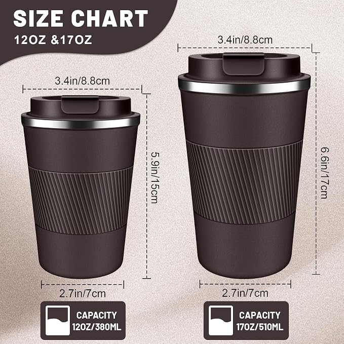 DUBUXW Insulated Coffee Tumblers with Flip Lid 12oz / 17oz, Stainless Steel Travel Coffee Mug Leak Proof, Vacuum Insulated Coffee Mug Reusable Cup, Keeps Cold and Hot for Coffee Tea