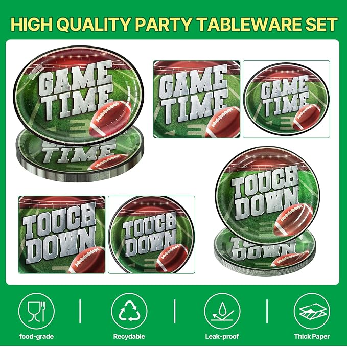 Dereinwo 100 PCS Football Party Paper Plates and Napkins | Bundle Includes Paper Oval Dinner Plates Dessert Plates and Napkins for Football Party Supplies