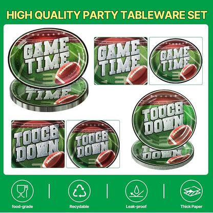 Dereinwo 100 PCS Football Party Paper Plates and Napkins | Bundle Includes Paper Oval Dinner Plates Dessert Plates and Napkins for Football Party Supplies