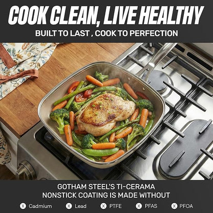 Gotham Steel 12 Pc Ceramic Cookware Set Nonstick, Ceramic Pots and Pans Set Non Stick with Steamer for Cooking, Non Toxic PFOA PFOS Free, Premium Stay Cool Handles, Oven & Dishwasher Safe