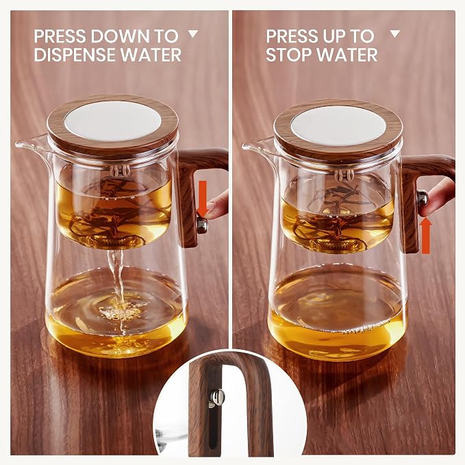 MACTANO Enchant Series Glass Magic Teapot with Magnetic Infuser, Modern Personal Tea Pot for Loose Leaf Tea Visual Brewing Easy Clean - 27.05 oz