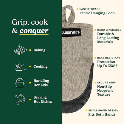 Cuisinart Mini Oven Mitts – 5.5” x 7” Heat-Resistant Kitchen Mitts for Oven with Non-Slip Neoprene Palm, Cotton Filling, and Fabric Loop – Durable Oven Mitt Set for Cooking & Baking (Chambray)