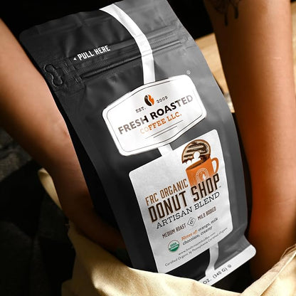Fresh Roasted Coffee, Organic Donut Shop Whole Bean Coffee, Medium Roast, USDA Organic, Kosher, 12 oz
