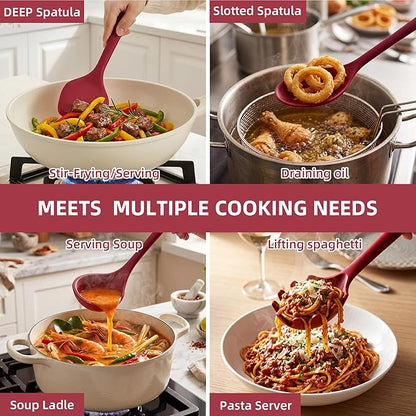 Kitchen Utensils Set,9 PCS Silicone Cooking Utensils Set Spatula Set,Non Toxic Cooking Utensils,Tongs,Spoon,Whisk,Brush,BPA Free Kitchen Gadgets for Non-Stick Cookware,Home Essential(Red-9P)