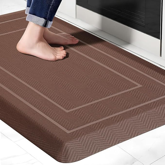 UKISS 9/10"" Extra Thick Cushioned Anti Fatigue Kitchen Mat, Waterproof High Density Foam Standing Desk Mat, Non-Slip Ergonomic Comfort Mat for Kitchen, Office,Workstation (Brown, 20" X 32")