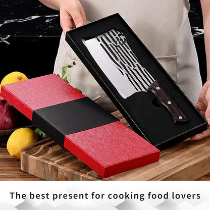 Forged Kitchen Knife - Chef & Butcher Knife for Meat Cutting & Slicing, Serbian Design, Wood Handle, Gift Packaging